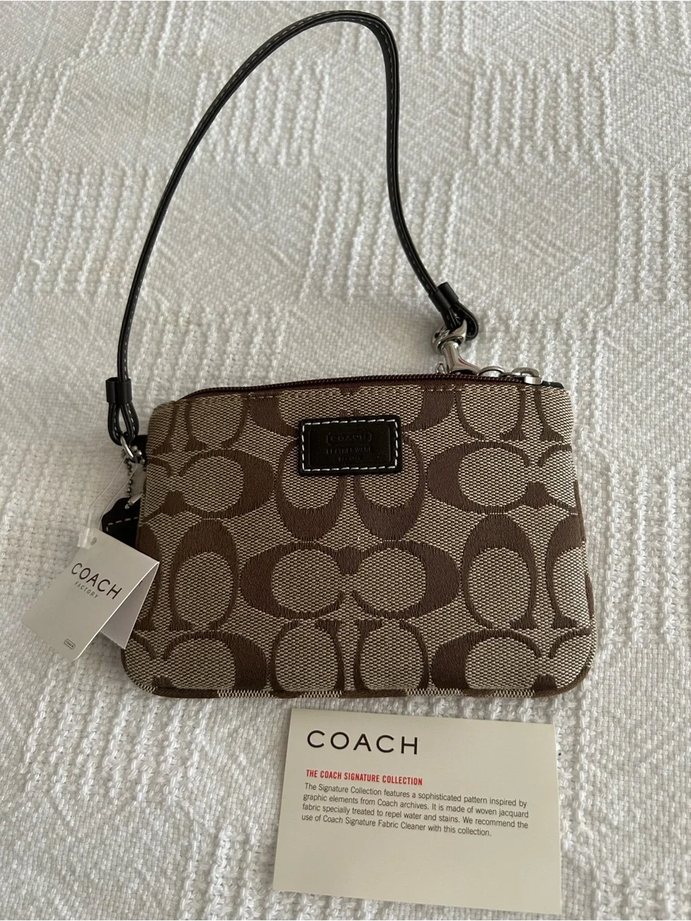 Coach Brown/Tan Signature Canvas Wristlet with Leather Strap